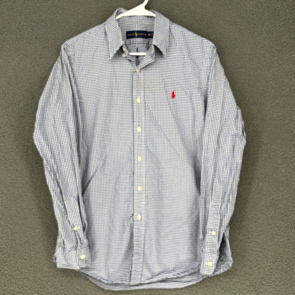 Polo Ralph Lauren Mens Gingham Button Down Shirt Navy White Cotton M RN41381